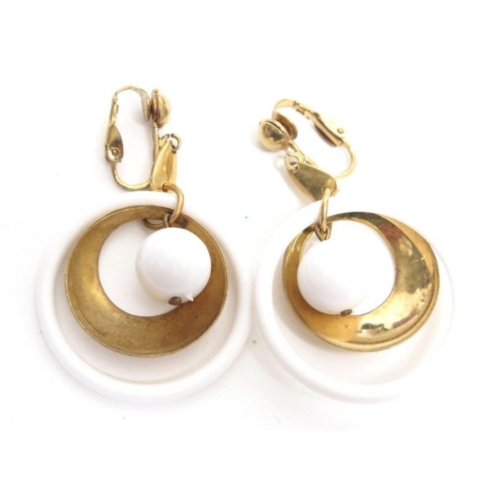 Vintage White & Gold Drop‎ Earrings